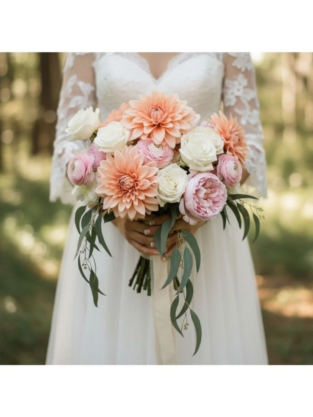 Peach Dahlia Stem Faux Flower 24 Inch 5 Inch Bloom Soft Peach Artificial Dahlia